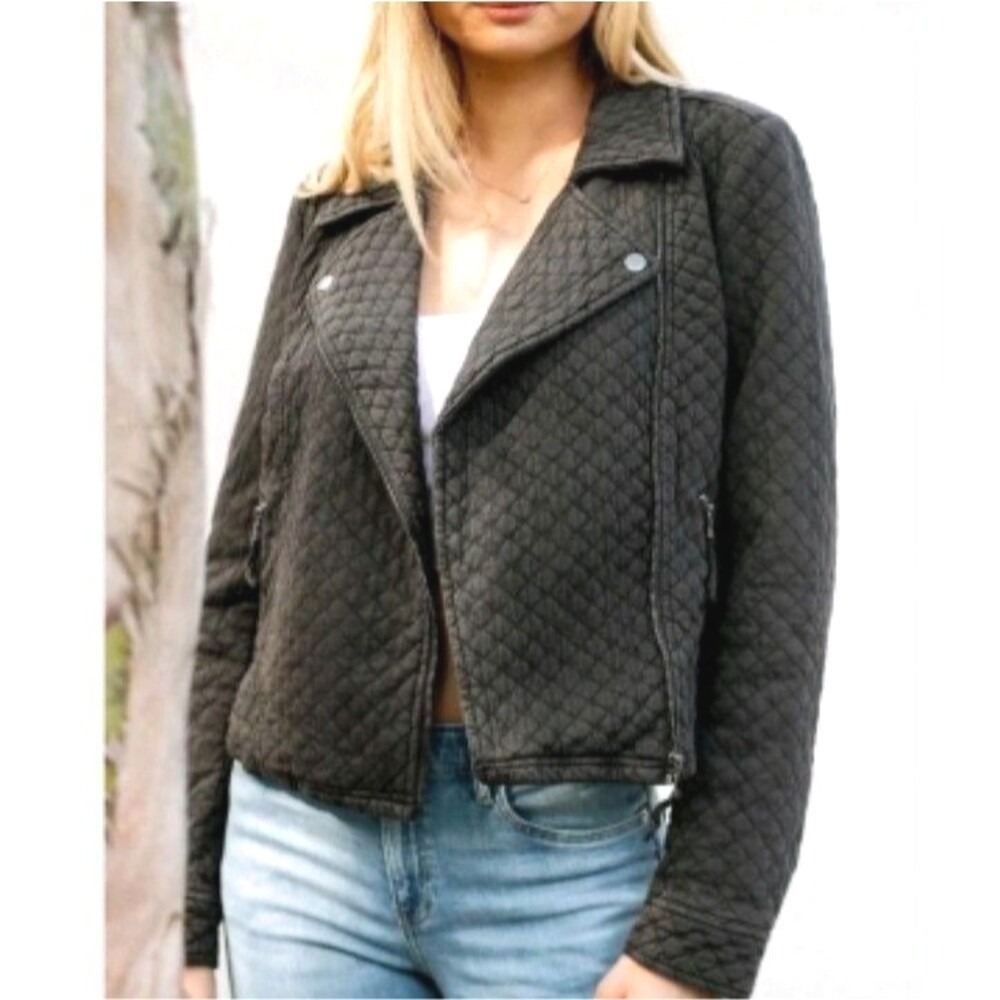 Anthropologie Marrakech Quilted Moto Jacket Women XS Gray Grunge Punk Biker Coat